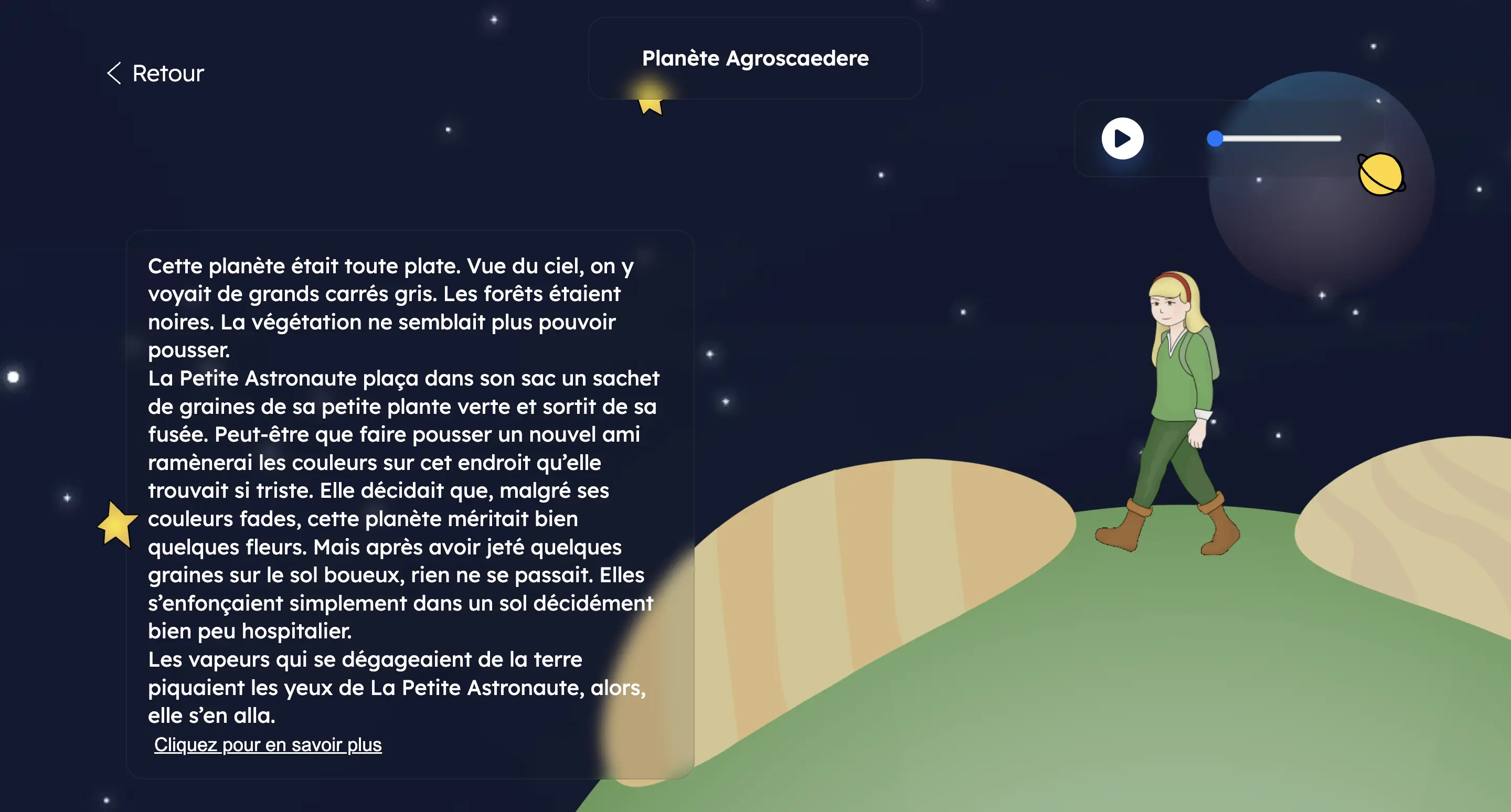 Page de planète du site la petite astronaute