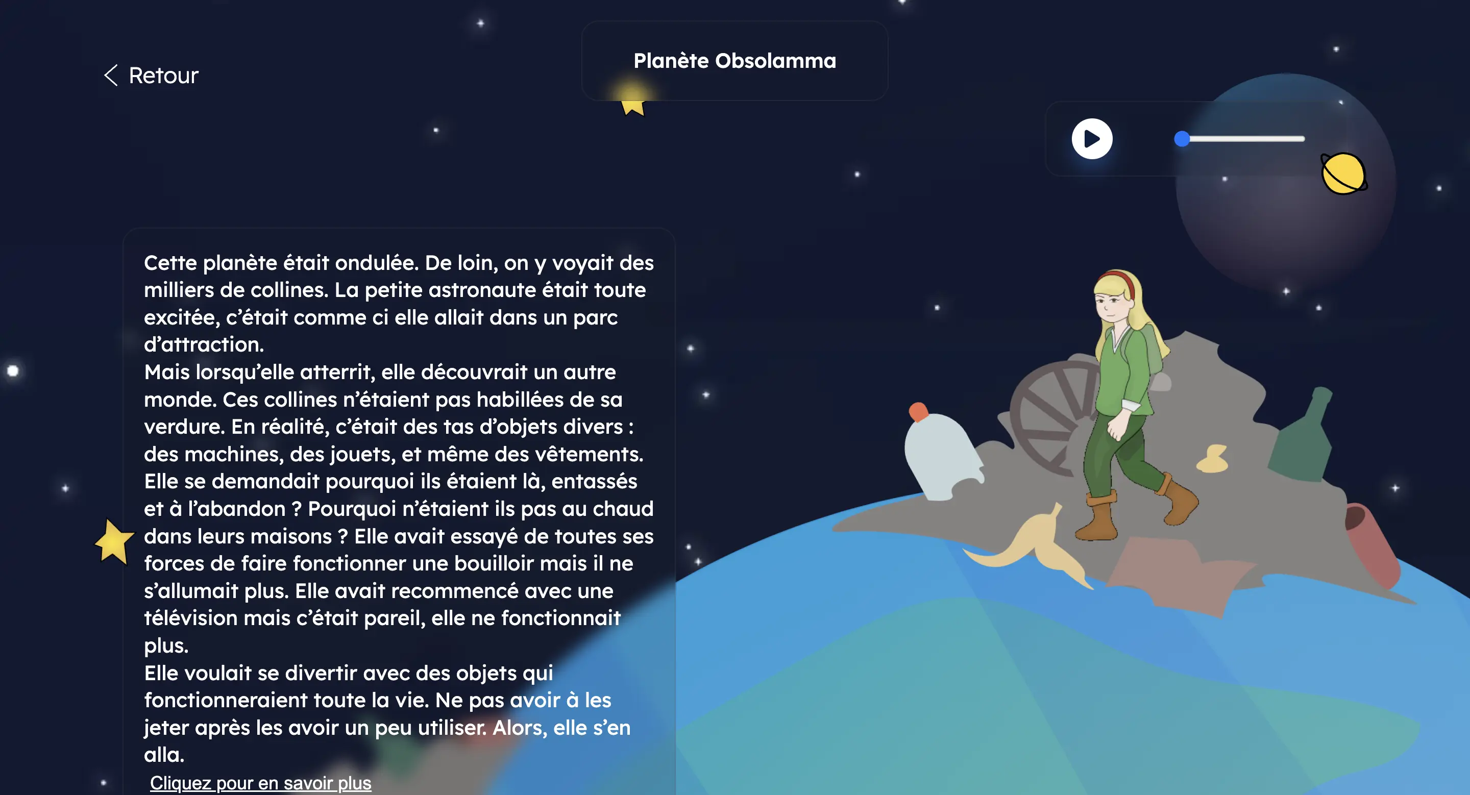 Page d'une planète du site la petite astronaute